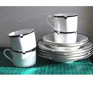 Mikasa Fine China Metropolis L3234 Black White Silver 9pc Set Mugs Bowls Japan